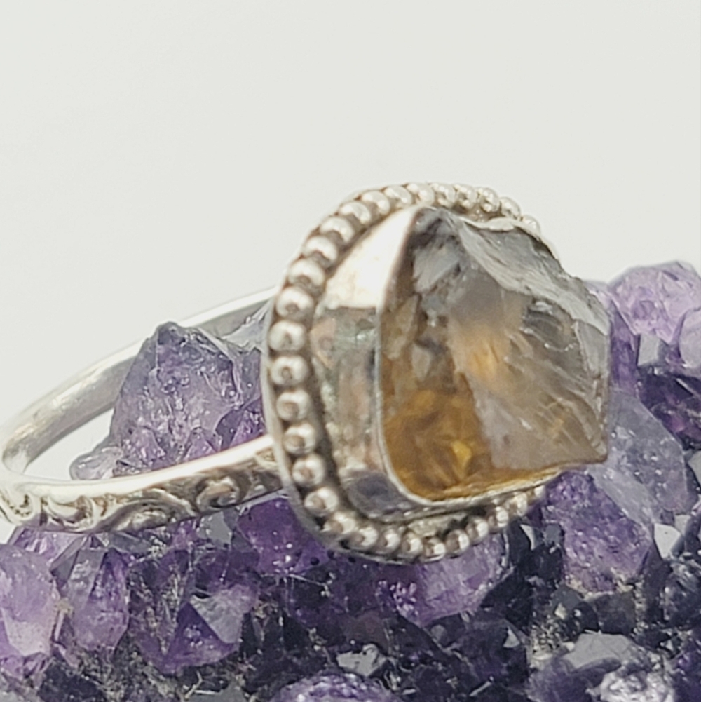 QUARTZ RAW BROWN RING HANDMADE IN RECYCLED STERLING SILVER RING SIZE 7 - Picture 3 of 5
